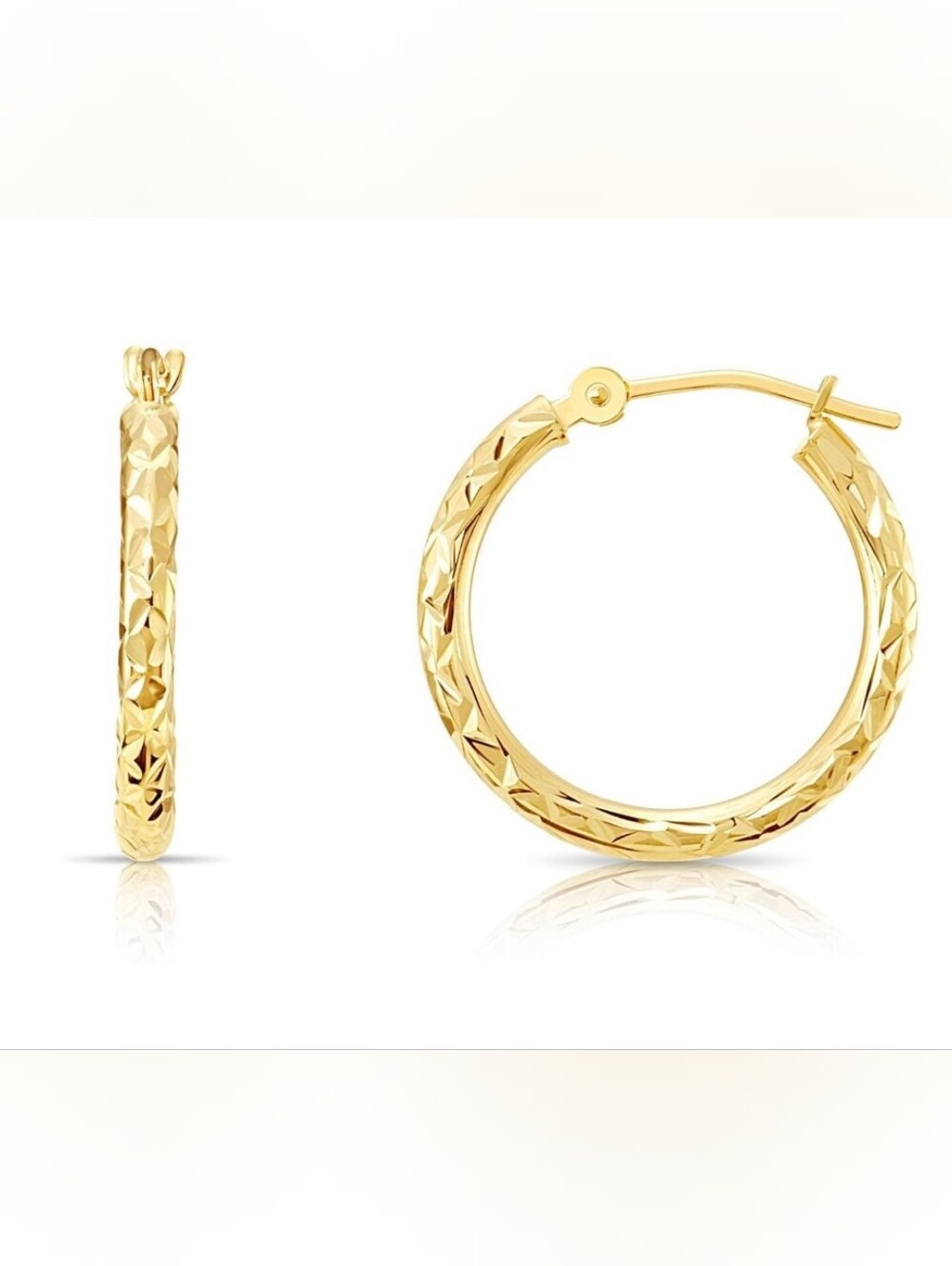 14k Solid Gold Textured Hoop Earrings